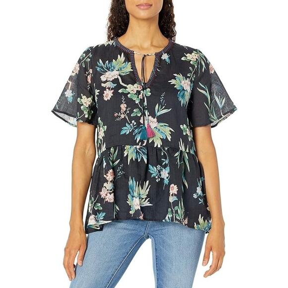 Johnny Was Workshop Floral Boho Blouse Black Size M - Picture 2 of 5